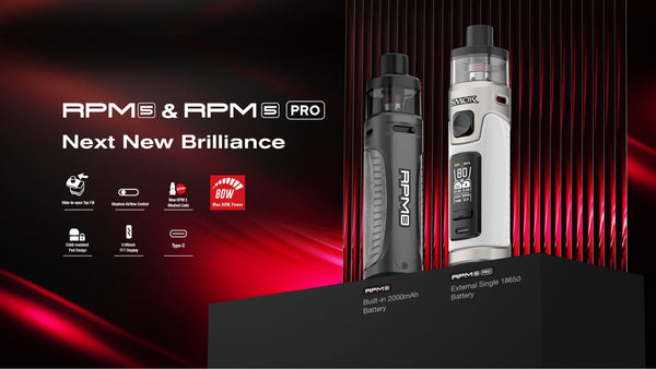 SMOK RPM 5 80W pod system hardware with sleek design and adjustable airflow for versatile vaping experience.