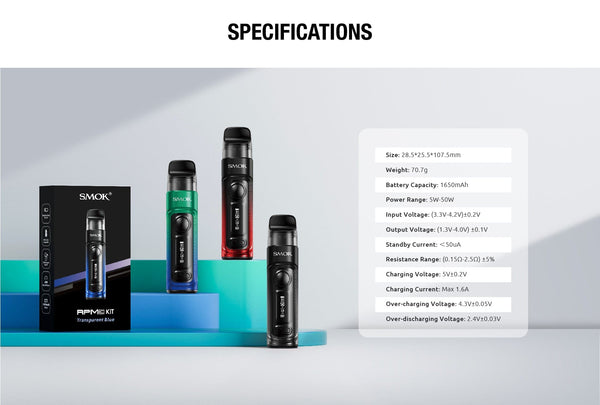 SMOK RPM C 50W Pod Kit hardware with compact design, featuring pod and mod components in a sleek black finish.