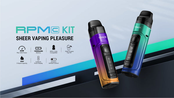 SMOK RPM C 50W Pod Kit hardware with sleek design, compact size, and adjustable wattage for versatile vaping.