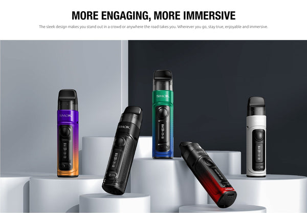 SMOK RPM C 50W Pod Kit hardware with black pod and sleek design, featuring a compact vaporizer device with adjustable wattage.