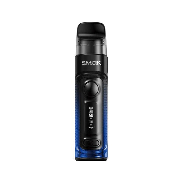 SMOK RPM C 50W Pod Kit showing a sleek black and silver vape device with pod and adjustable wattage controls.