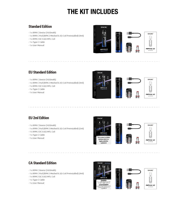 SMOK RPM C 50W Pod Kit hardware with sleek design, detachable pod, and adjustable wattage for vaping.
