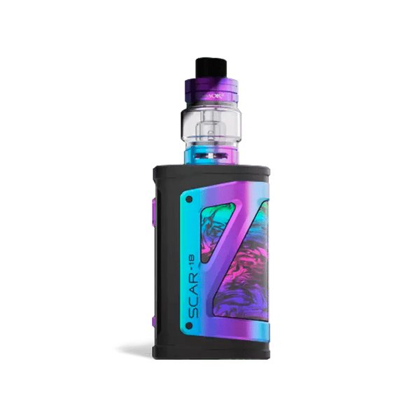 SMOK SCAR-18 230W Starter Kit with sleek hardware, featuring mod, tank, and accessories for vaping enthusiasts.