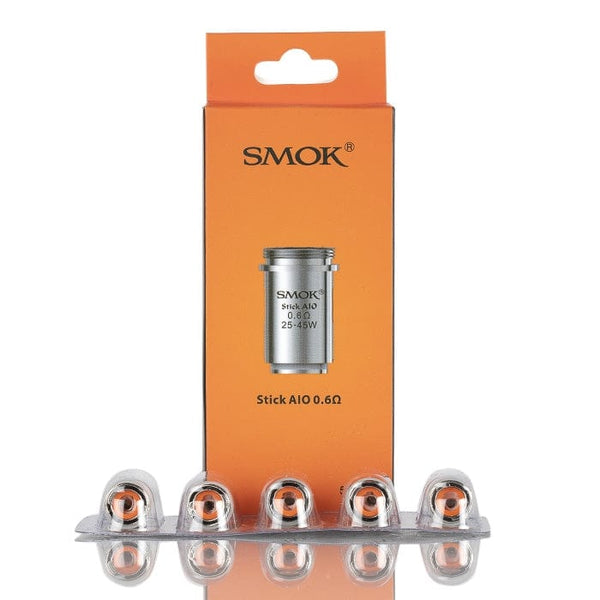 SMOK Stick AIO replacement coils for vape devices, shown in a close-up image of the coil heads with metal and wicking material.