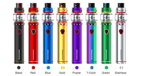 SMOK Stick Prince Kit hardware with sleek black vape device and colorful LED display, designed for vaping enthusiasts.