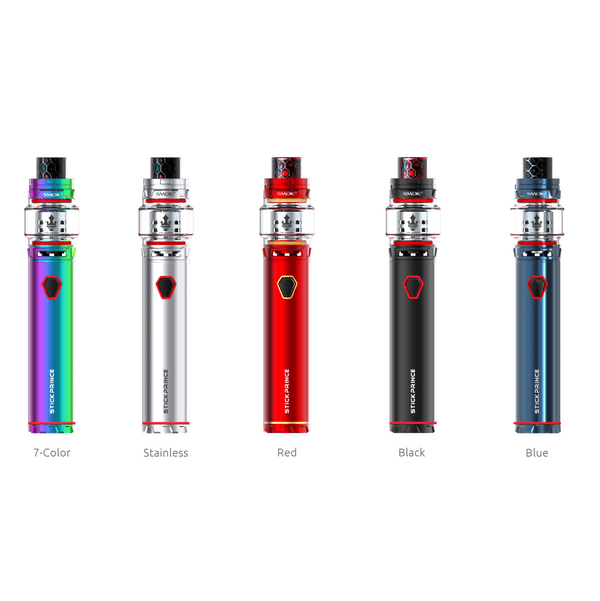 SMOK Stick Prince Kit hardware with sleek vape device, colorful LED display, and included accessories for vaping.