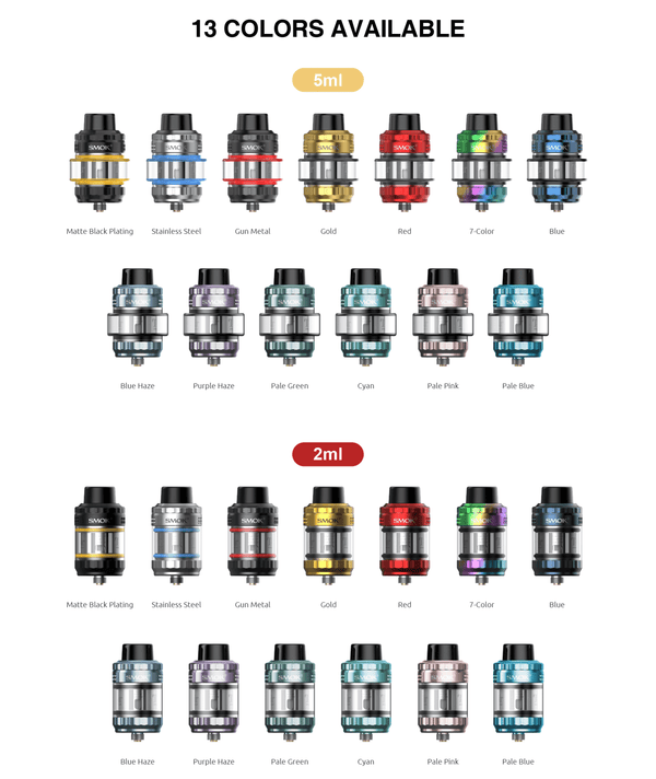 SMOK T-Air Sub-Ohm Vape Tank showing a sleek black vape tank with adjustable airflow and glass chamber for e-liquid visibility.