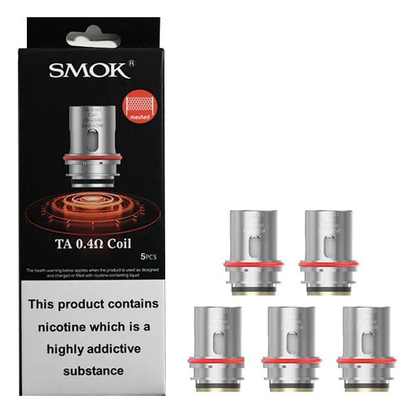 SMOK TA replacement coils for vape devices, showing a pack of replacement coils with metal and cotton components.