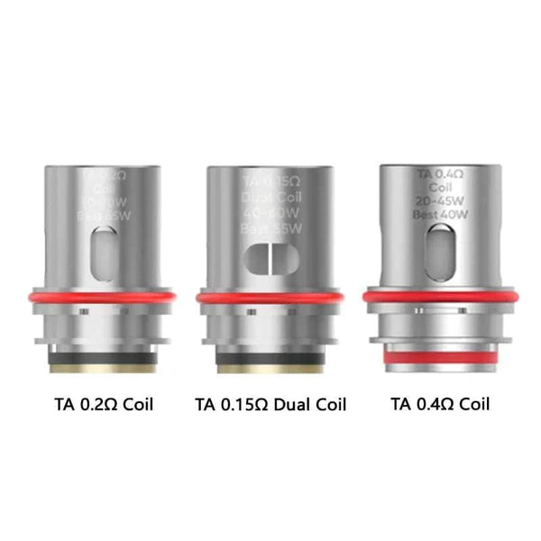 SMOK TA replacement vape coils, compatible with SMOK devices, showing stacked coil heads with wicking material.