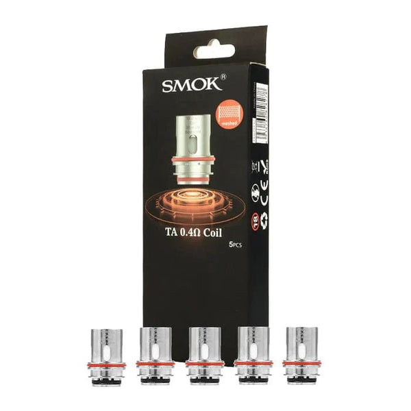 SMOK TA replacement coils for vape devices, showing multiple coils with metal and cotton wicking material.