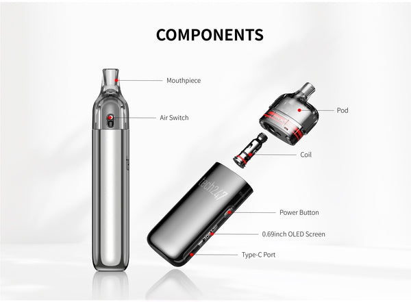 SMOK TECH247 30W Pod Kit, compact vaping device with sleek design and adjustable airflow, for smooth vaping experience.