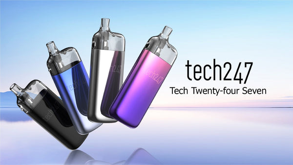 SMOK TECH247 30W Pod Kit in black with a sleek compact design, featuring a mouthpiece and adjustable airflow.
