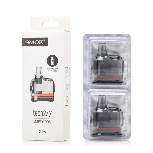 SMOK TECH247 replacement vape pods with transparent design and mouthpiece, compatible with SMOK vape devices.