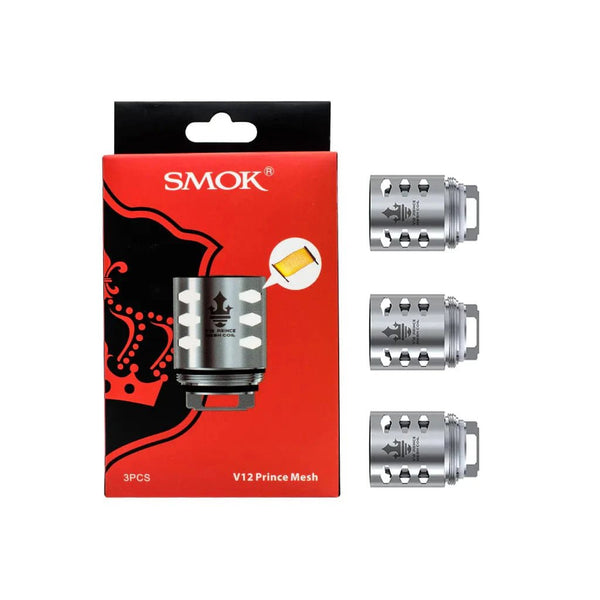 SMOK TFV12 Prince replacement coils for vape, featuring multiple coil heads and wick material for enhanced flavor and vapor production.