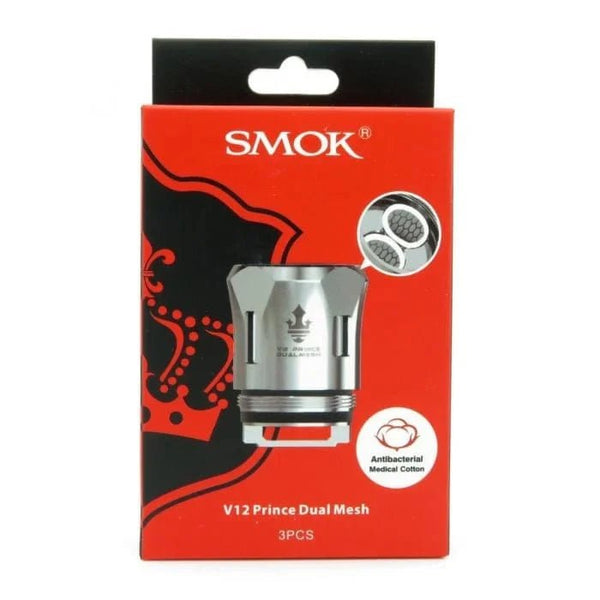 SMOK TFV12 Prince replacement coils for vape devices, showing multiple coil heads with intricate wicking and coil designs.