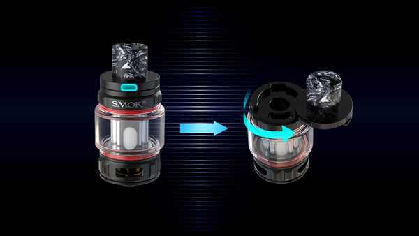 SMOK TFV18 Mini Sub-Ohm Tank for vape devices, featuring a sleek design and adjustable airflow for enhanced clouds and flavor.