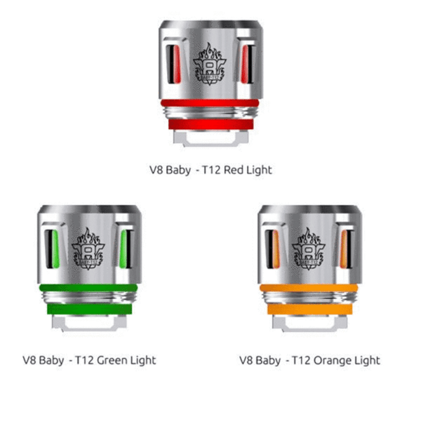 SMOK TFV8 Baby T12 Light replacement coils for vape, showing a pack of coil heads designed for the TFV8 Baby tank.