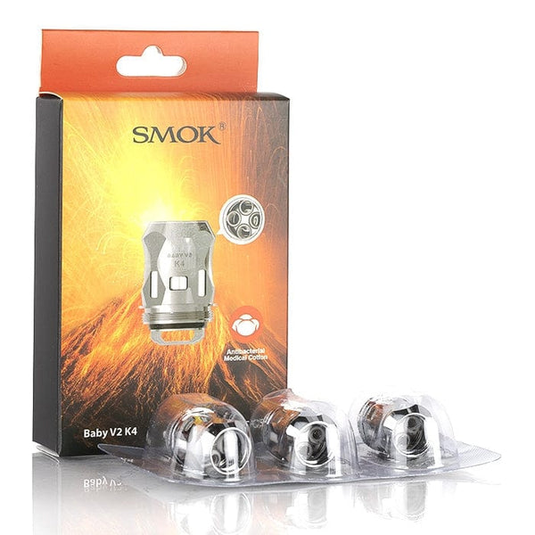 SMOK TFV8 Baby V2 replacement coils for vape atomizer, showing multiple coil heads with cotton wicks for enhanced flavor.