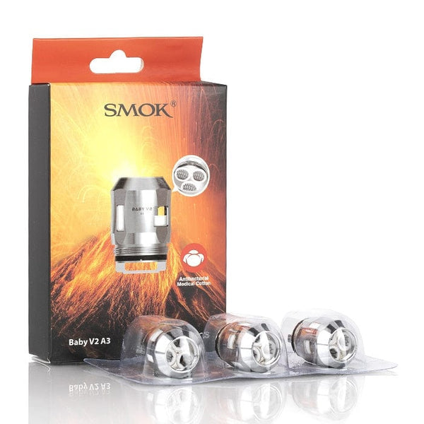 SMOK TFV8 Baby V2 replacement coils for vape tanks, showing a pack of replacement coils with branding and coil details.
