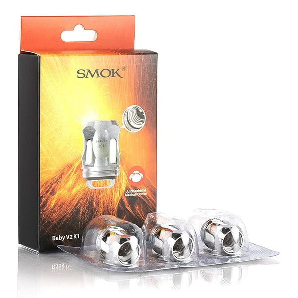 SMOK TFV8 Baby V2 replacement coils for vape devices, showing multiple coil heads with wicking material.