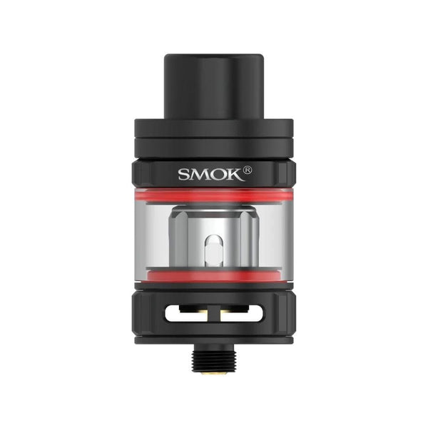 SMOK TFV9 Sub-Ohm Tank for vaping, featuring a sleek design and glass chamber with adjustable airflow and drip tip.