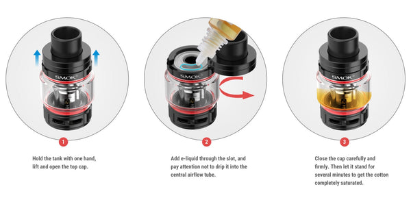 SMOK TFV9 Sub-Ohm Tank vape part with glass chamber and metal top, designed for large vapor production and flavor.