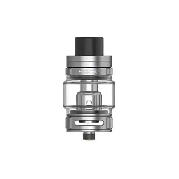 SMOK TFV9 Sub-Ohm Tank vape part with glass chamber and metal accents, designed for high-performance vaping.