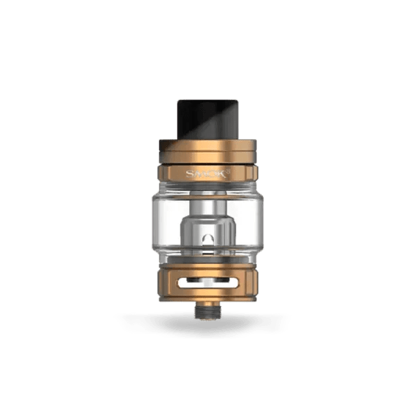 SMOK TFV9 Sub-Ohm Tank vape part with glass and metal components, featuring adjustable airflow and wide drip tip.