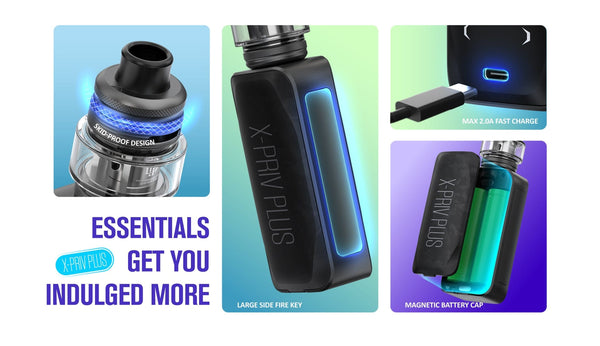 SMOK X-Priv Plus 225W starter kit with sleek mod, colorful display, and accessories for vaping enthusiasts.