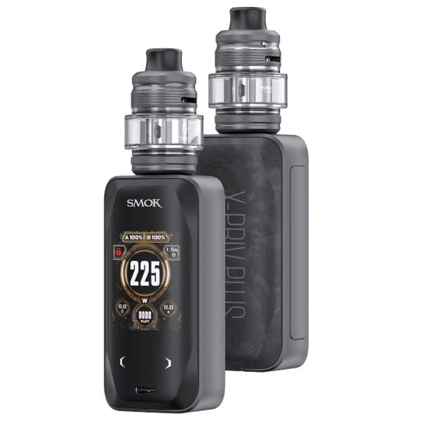 SMOK X-Priv Plus 225W starter kit with sleek mod and tank, featuring digital display and ergonomic design.