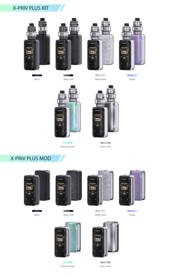 SMOK X-Priv Plus 225W Starter Kit with sleek mod and tank, featuring adjustable settings and modern design.
