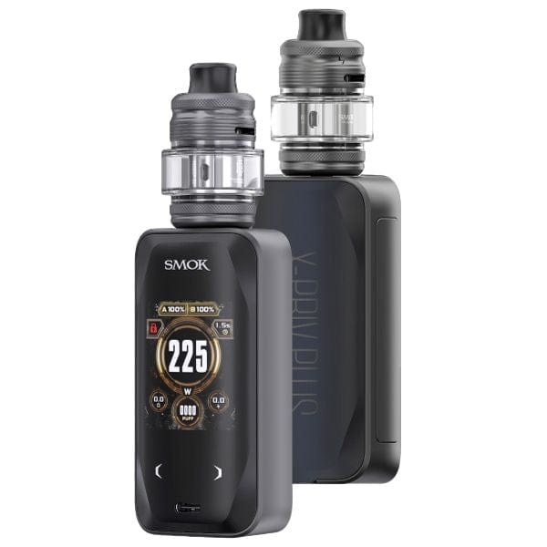SMOK X-Priv Plus 225W starter kit with sleek mod and matching tank, featuring digital display and advanced vaping hardware.