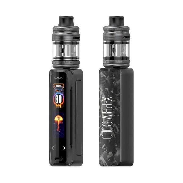 SMOK X-Priv Solo 80W Kit hardware with sleek black mod and attached tank, featuring a digital display and adjustable airflow.