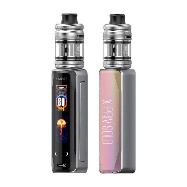SMOK X-Priv Solo 80W Kit hardware with sleek black mod and tank, featuring digital display and adjustable airflow.