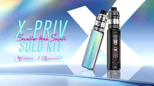 SMOK X-Priv Solo 80W Kit hardware with sleek black mod and matching tank, featuring digital display and adjustable airflow.