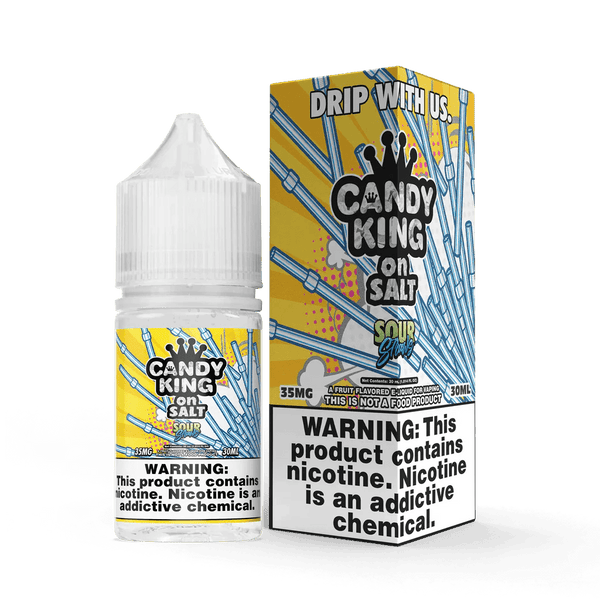 Bottle of Candy King Sour Straws SALT e-liquid in 30mL size with colorful sour straw candy label.