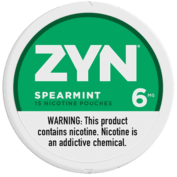 Spearmint ZYN Nicotine Pouches 15ct, nicotine pouch with fresh spearmint flavor in a compact container.