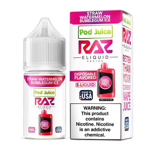 Straw Watermelon Bubblegum ICE SALT - Pod Juice x Raz E - Liquid - 30mL - Big D Vapor