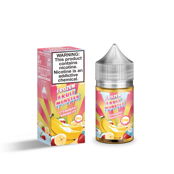 Strawberry Banana ICE SALT e-liquid by Fruit Monster in a 30mL bottle, featuring frozen fruit flavors with icy menthol finish.