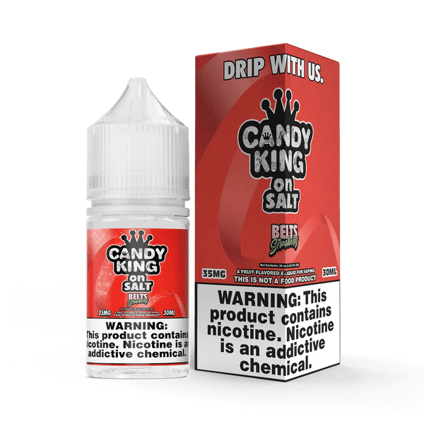 Strawberry Belts SALT e-liquid by Candy King, 30mL bottle with vibrant strawberry belt flavor and salt nicotine.