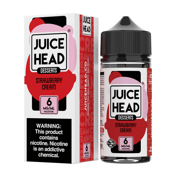 Juice Head Strawberry Cream e-liquid 100mL bottle with vibrant strawberry and creamy vanilla flavor label.