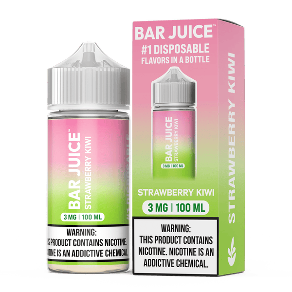 Bar Juice Strawberry Kiwi E-liquid in 100mL bottle, featuring fresh strawberry and kiwi flavors in a clear bottle.