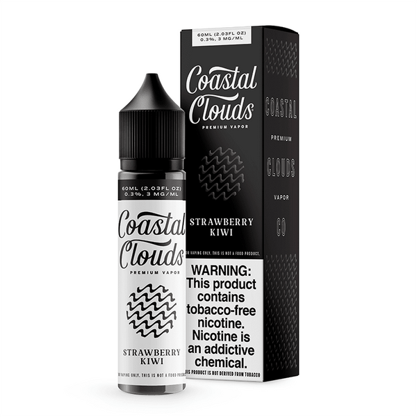 Bottle of Coastal Clouds Strawberry Kiwi e-liquid 60mL with a colorful label featuring strawberries and kiwis.