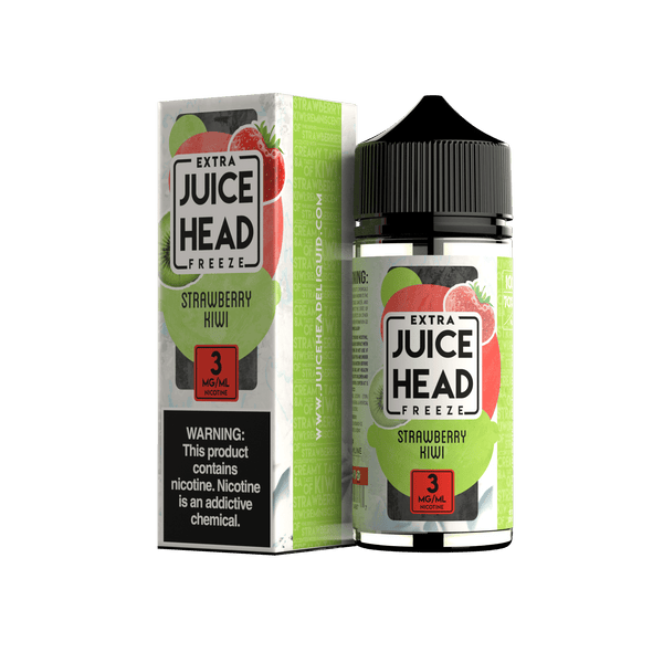 Juice Head Strawberry Kiwi Freeze e-liquid bottle with vibrant label, showcasing fresh strawberries and kiwi fruits in a 100mL size.
