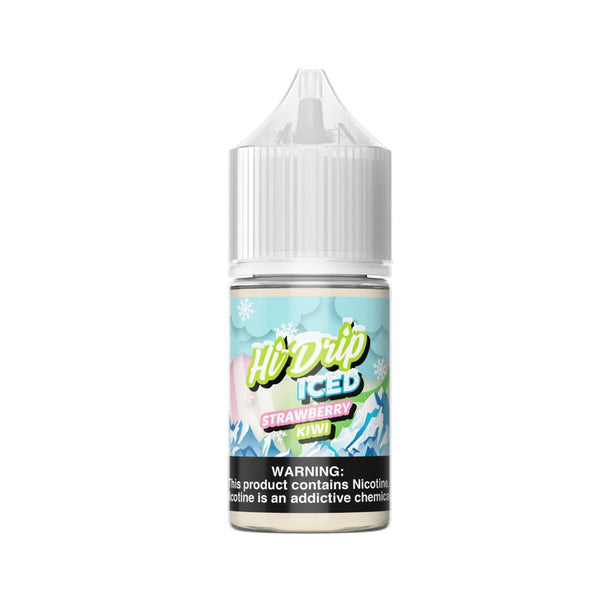 Strawberry Kiwi ICED salt e-liquid by Hi Drip in 30mL bottle, featuring fresh strawberries, ripe kiwi, and cool menthol flavor.