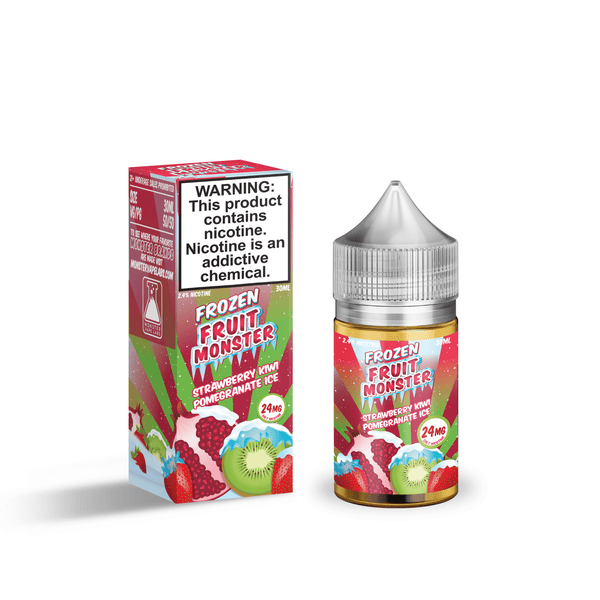 Strawberry kiwi pomegranate ICE salt e-liquid by Fruit Monster in a 30mL bottle, featuring vibrant fruit flavors and icy menthol.