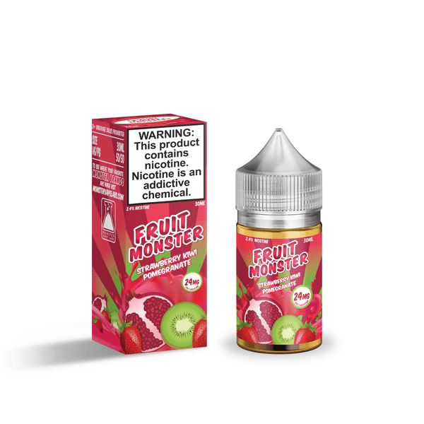 Strawberry kiwi pomegranate salt e-liquid by Fruit Monster in a 30mL bottle, showcasing fresh fruit flavors for vaping.