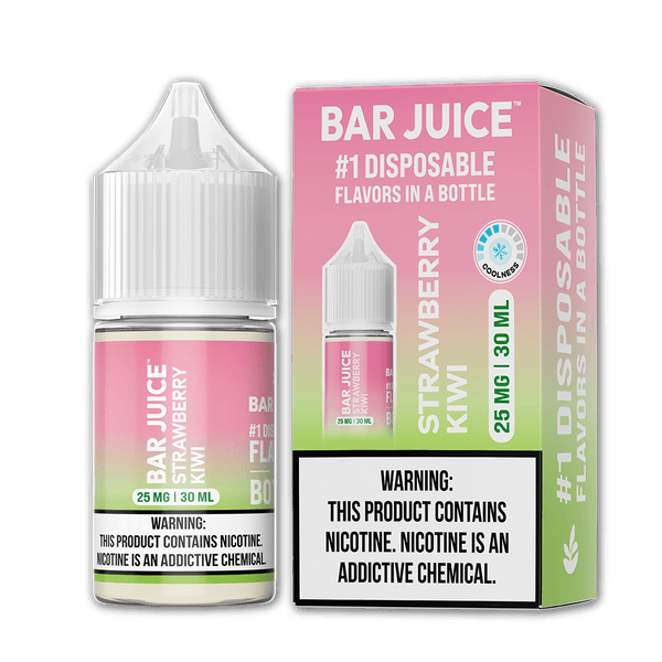 Bar Juice Strawberry Kiwi SALT e-liquid bottle with vibrant strawberry and kiwi flavor design, 30mL size for vaping.