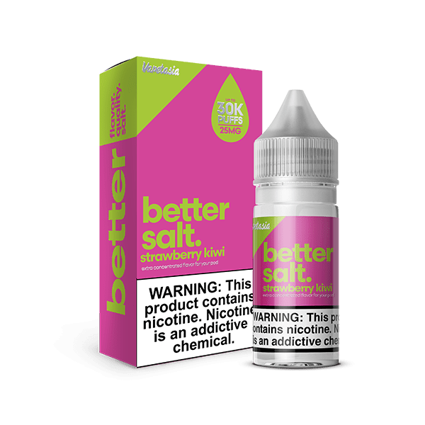 Vapetasia Strawberry Kiwi SALT e-liquid bottle, 30mL, with vibrant strawberry and kiwi fruit illustrations on the label.