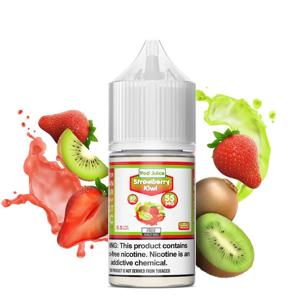 Strawberry Kiwi SALT e-liquid by Pod Juice in 30mL bottle, featuring fresh strawberry and ripe kiwi flavors.